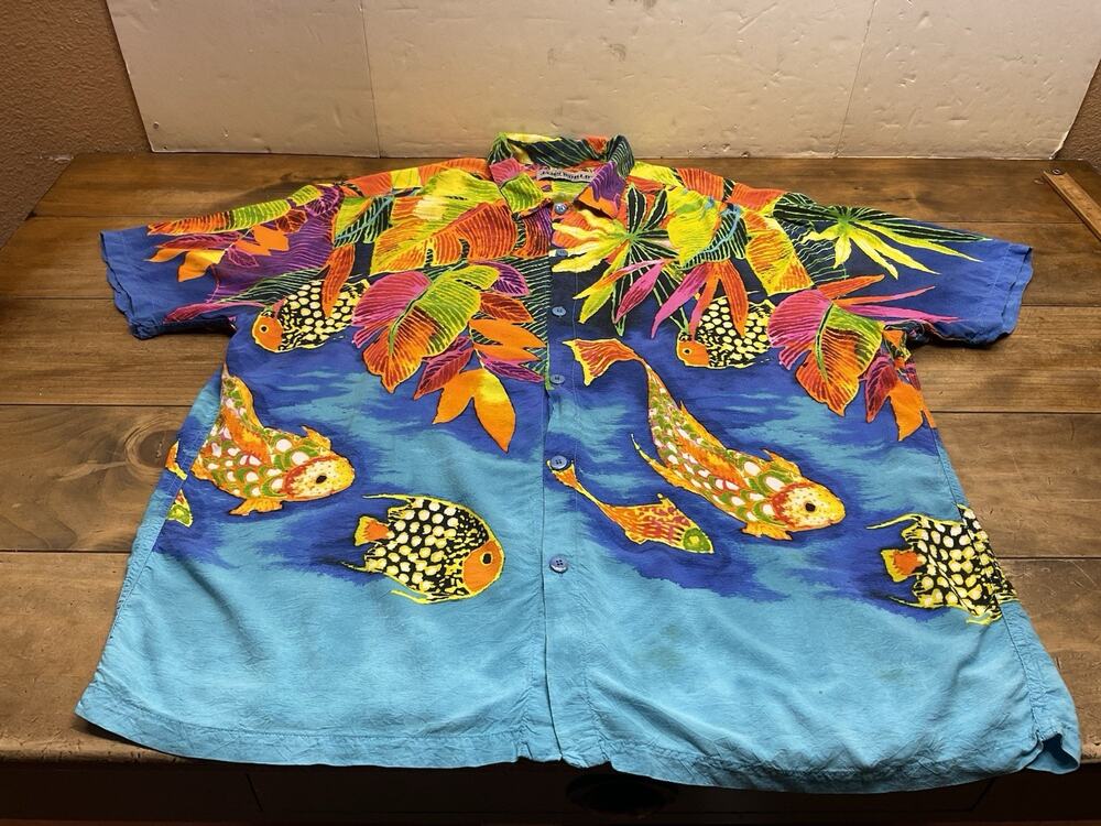 Jams World Hawaiian Fish Tropical Hawaiian Shirt Bright Colorful Mens 2XL FLAW
